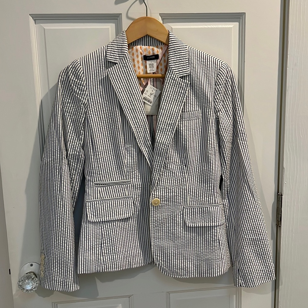 J. Crew blue white seersucker blazer jacket size 2 NWT
